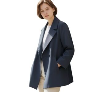 COS Women's Asymetrical Swing Coat Navy Size 14 Pockets